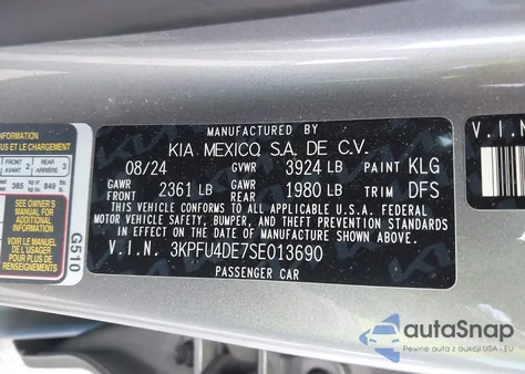 2025 Kia K4 Ex z USA, uszkodzony, nr VIN 3KPFU4DE7SE013690